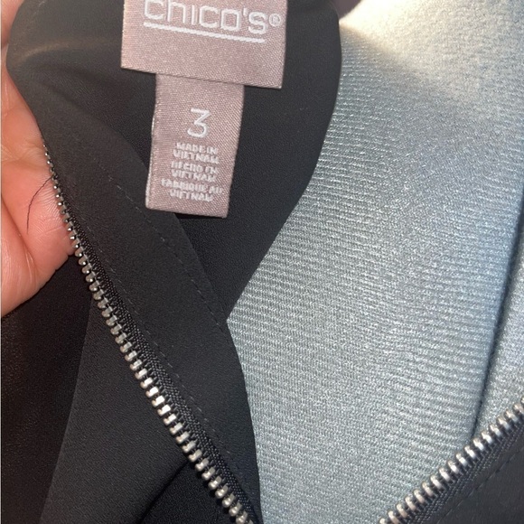 Chico's Black Tank layering staple blouse Tulip Hem silver zipper work career Lg - Picture 9 of 9